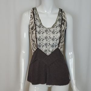 Anthropologie Tiny Brown Embroidered Tank Top